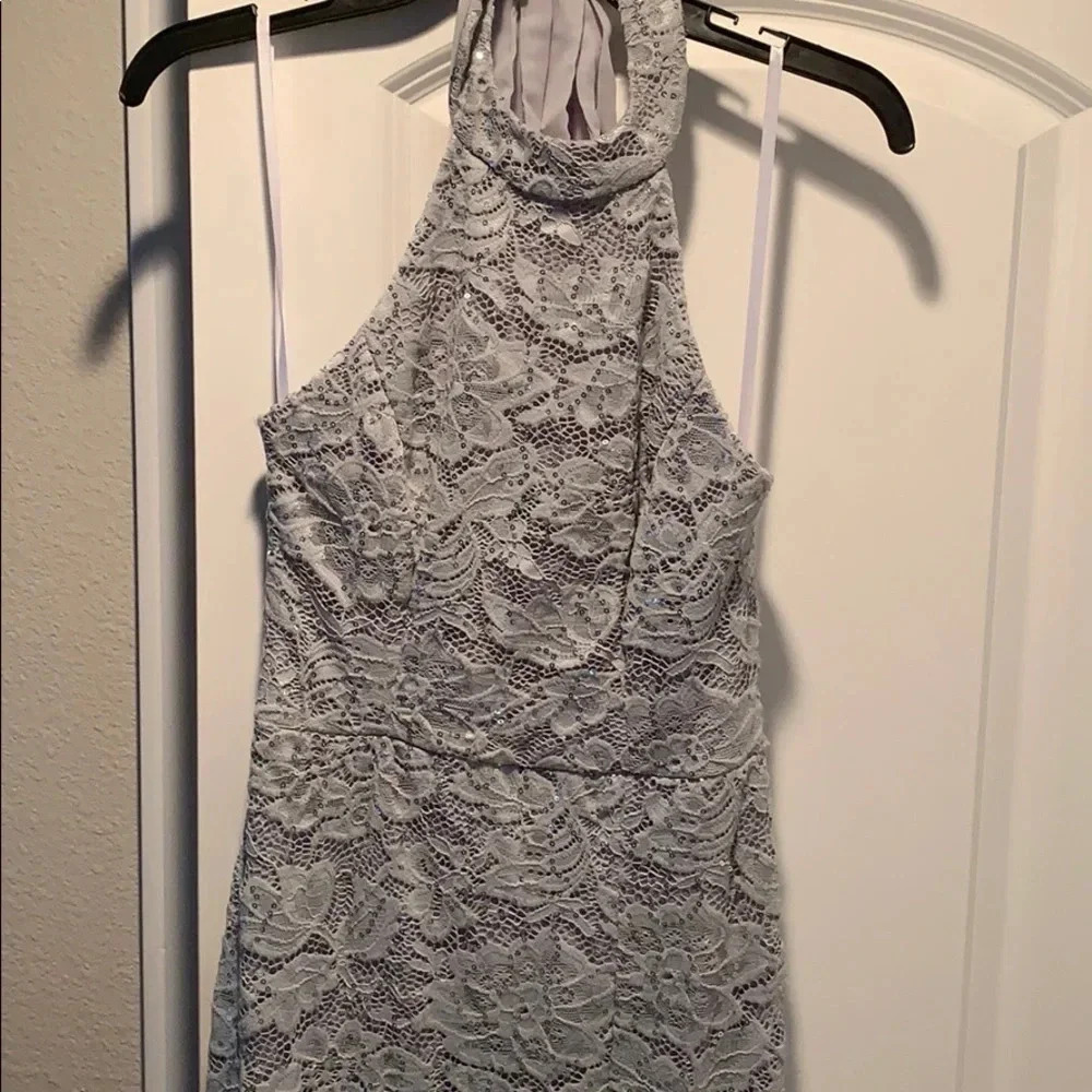 B Darlin Halter Lace and Sequin Long Dress